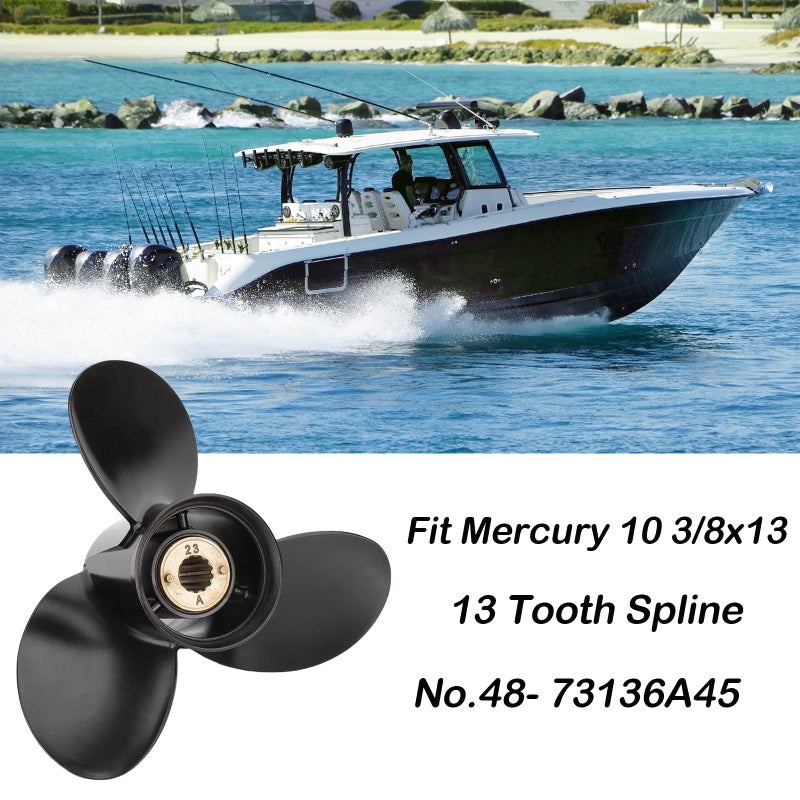 VQPROPs Your Props Marine 13 Spline Tooth Prop RH,Upgrade Aluminum Outboard Propeller fit Mercury Engines 25-70HP (10 3/8 x 13) - Image 3